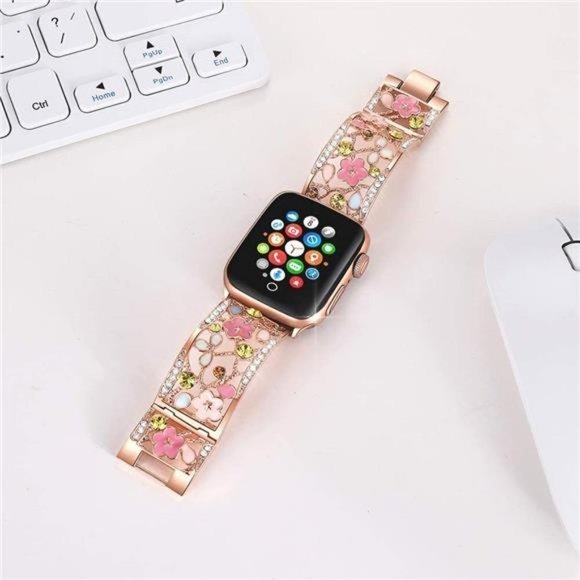 NEW Rose Gold Luxury Floral Rhinestone Apple Watch Band